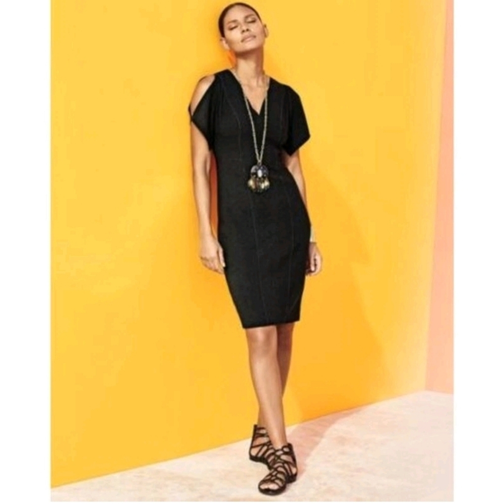 New Elie Tahari Elegant Black Split Sleeve, Vneck Dress Sz 10